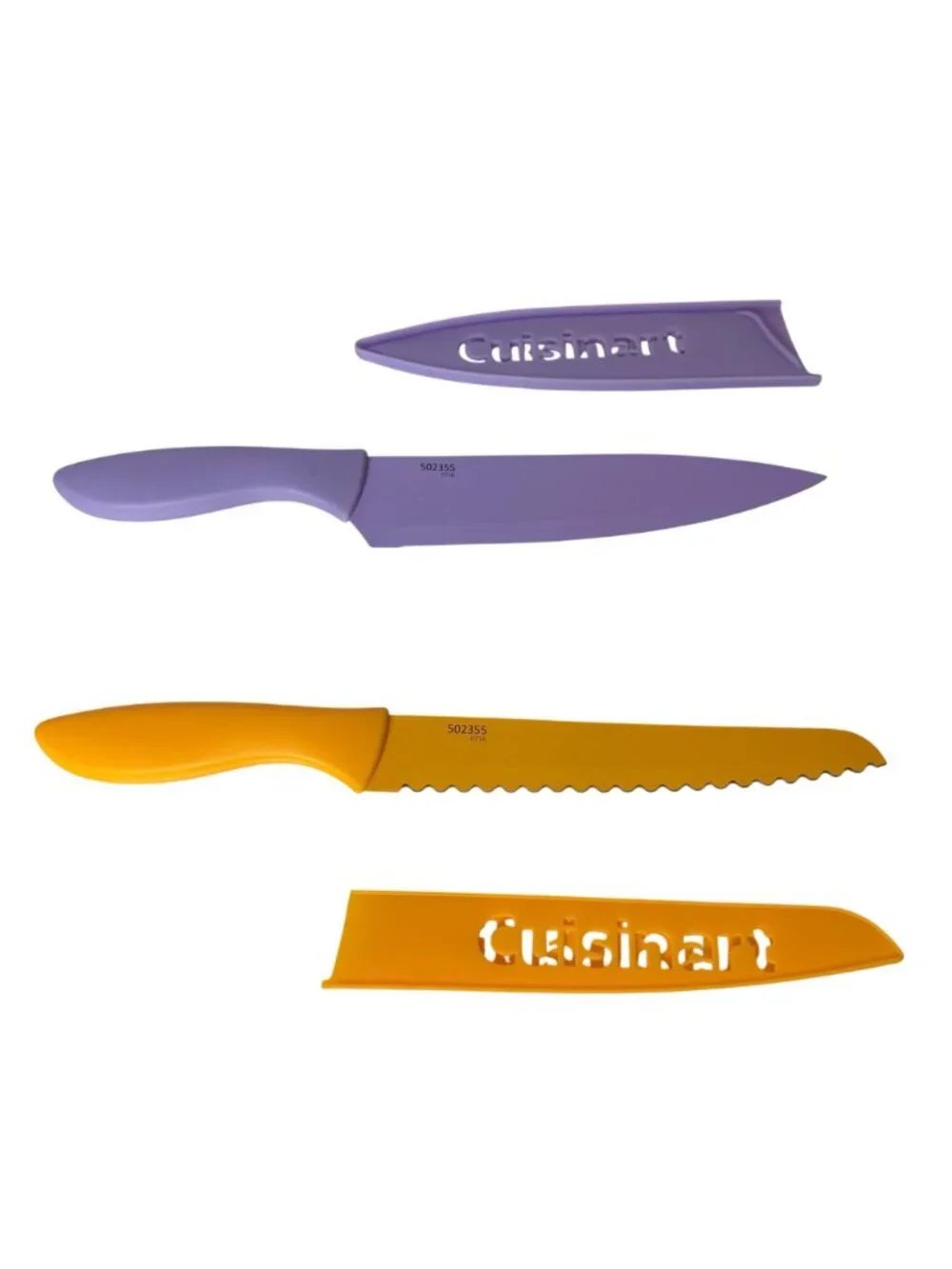 Cuisinart 2 Piece Knife Set Sheaths Purple Orange Stainless Serrated Chefs Knive